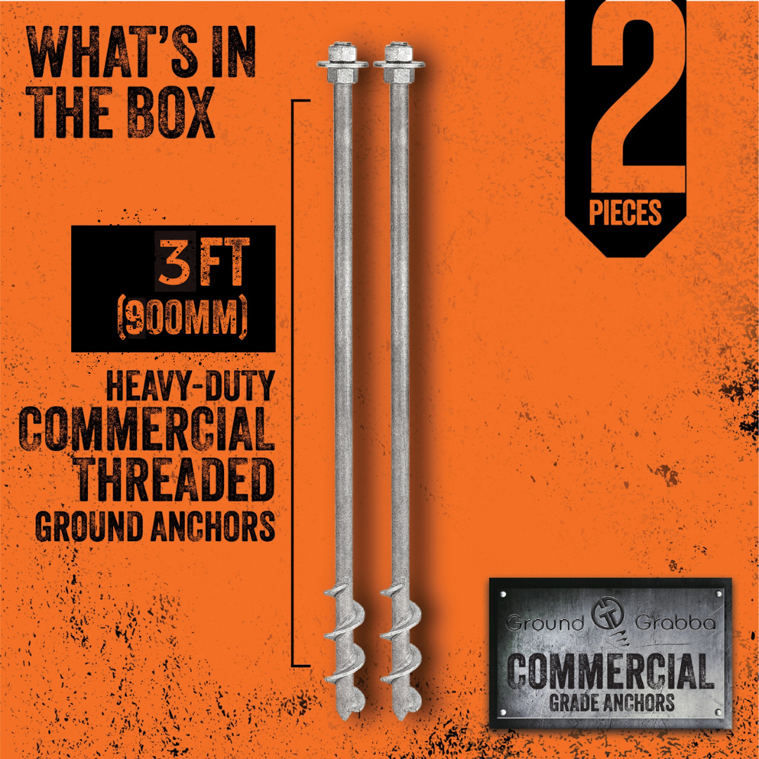 50% OFF - END OF LINE- Threaded Ground Anchor Pack – 2 x 600mm GroundGrabba Pro I (Versatile Projects)