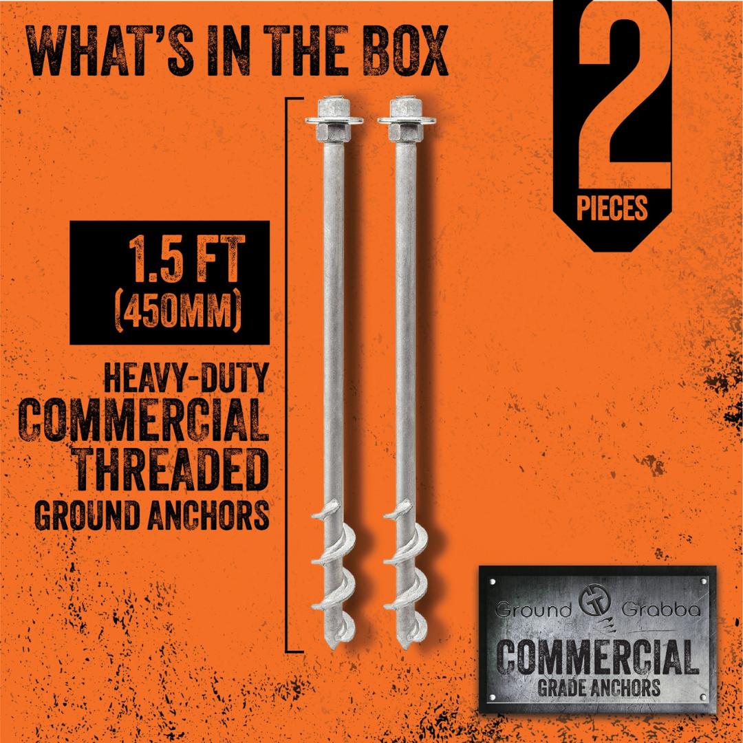 50% OFF - END OF LINE- Threaded Ground Anchor Pack – 2 x 450mm GroundGrabba Pro (Compact Fixtures)