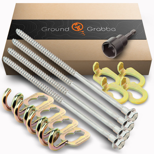 GroundGrabba Junior 13 Piece Screw-In Tent Peg Kit | 15mm Hex Head | Medium to Harder Grounds | Multiple Adaptors & Socket Included