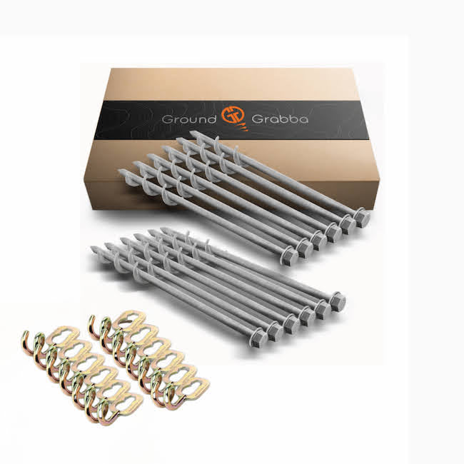 GroundGrabba Pro | 315mm | Screw-In Tent Peg Ground Anchors | Unbreakable | 8 or 24 Piece Kit | 3X Grip | New 16mm Hex Series