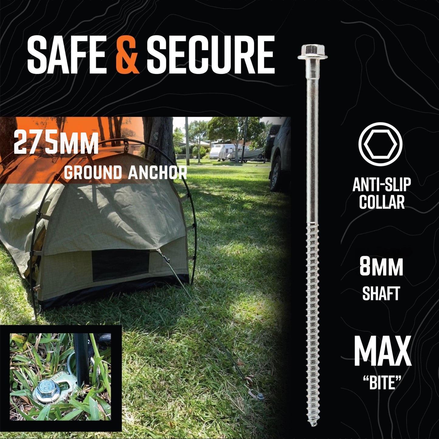 GroundGrabba Junior 13 Piece Screw-In Tent Peg Kit | 15mm Hex Head | Medium to Harder Grounds | Multiple Adaptors & Socket Included