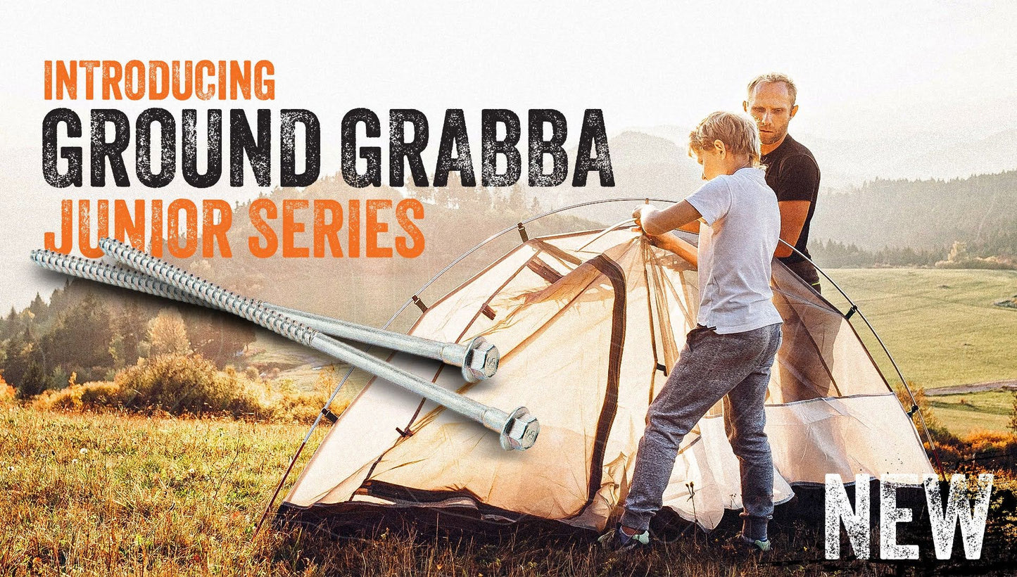 GroundGrabba Junior 13 Piece Screw-In Tent Peg Kit | 15mm Hex Head | Medium to Harder Grounds | Multiple Adaptors & Socket Included