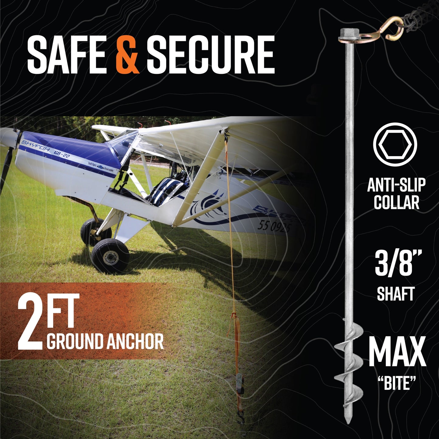 GroundGrabba Pro ll | 615mm |Screw-In Tent Peg Ground Anchors | Unbreakable| 615mm | 7X Grip | New 16mm Hex Series