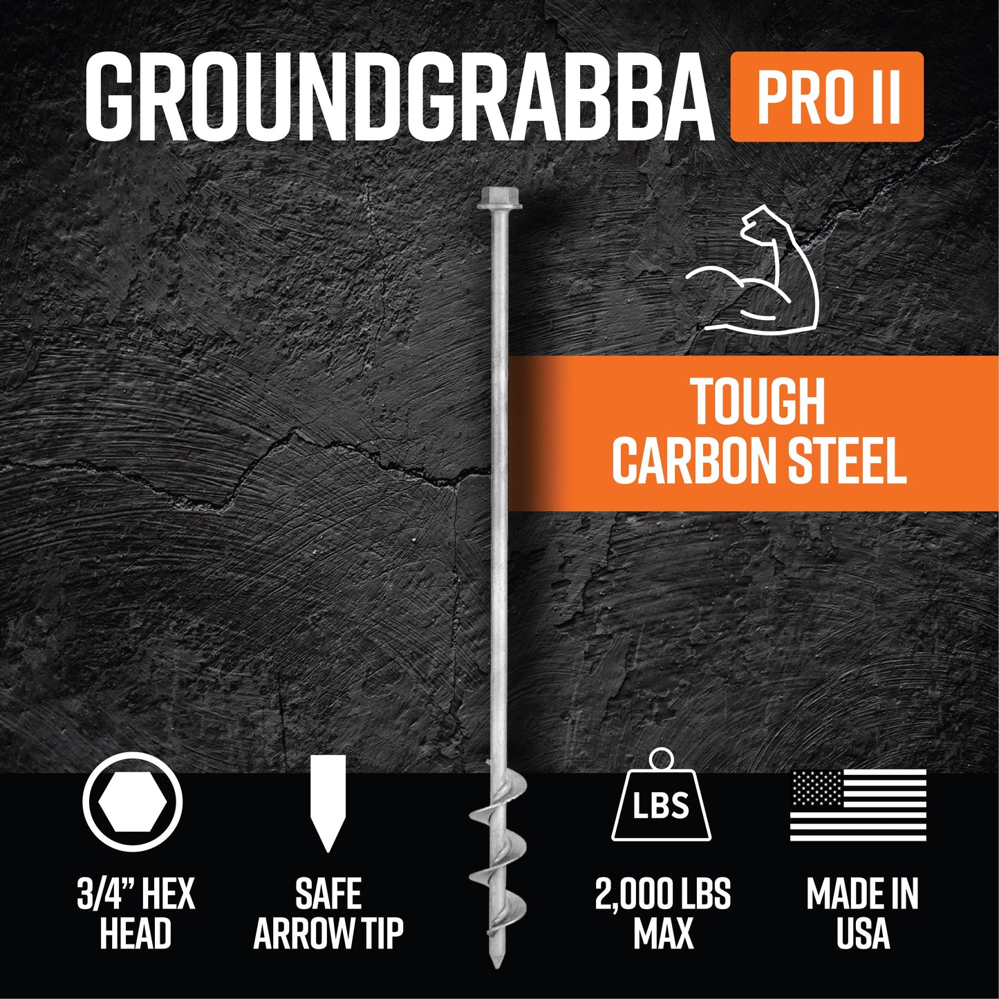 GroundGrabba Pro ll | 615mm |Screw-In Tent Peg Ground Anchors | Unbreakable| 615mm | 7X Grip | New 16mm Hex Series