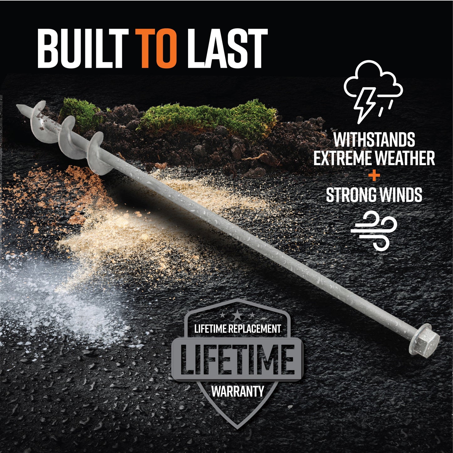 GroundGrabba Pro ll | 615mm |Screw-In Tent Peg Ground Anchors | Unbreakable| 615mm | 7X Grip | New 16mm Hex Series