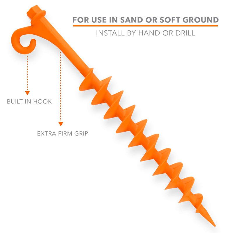GroundGrabba Lite Screw-In Sand Peg | 19mm Hex Head | Sand & Soft Ground Use | Super Tough Nylon Blend