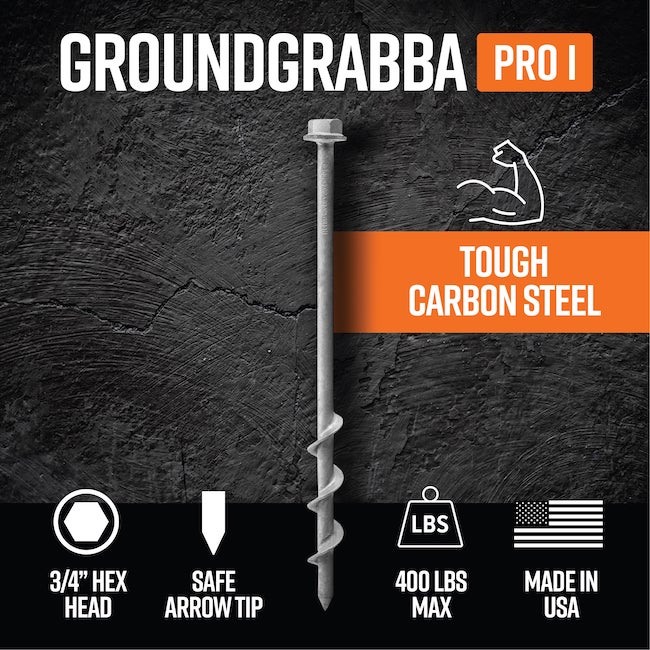 GroundGrabba Pro I | 465mm | Screw-In Tent Peg Ground Anchors | Unbreakable | 7X Grip | New 16mm Hex Series