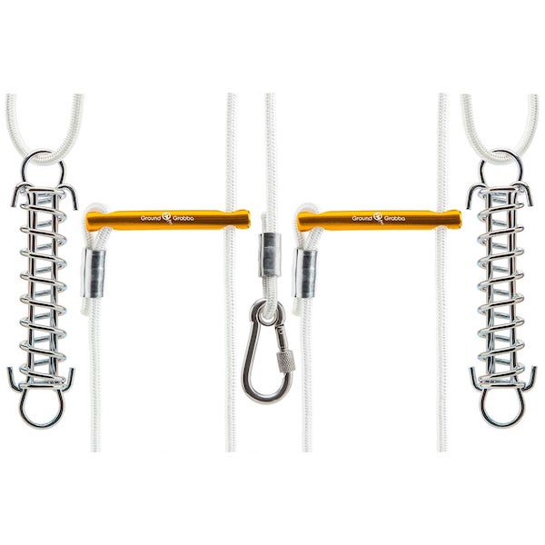 GroundGrabba Double Spring | Guy Rope | Tent | Tarp | Annexe | Anodised Tensioner | Easy Carabiner Connection