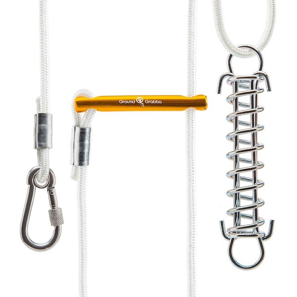 GroundGrabba Single Spring |  Guy Rope | Tent | Tarp | Annexe | Anodised Tensioner | Easy Carabiner Connection