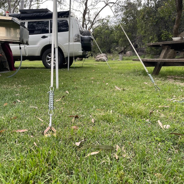 GroundGrabba Double Spring | Guy Rope | Tent | Tarp | Annexe | Anodised Tensioner | Easy Carabiner Connection