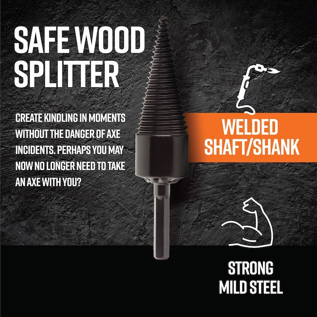 Wood Splitter | Use Your Cordless Drill | Makes Kindling | Welded Shaft Prevents Head spinning off in Reverse