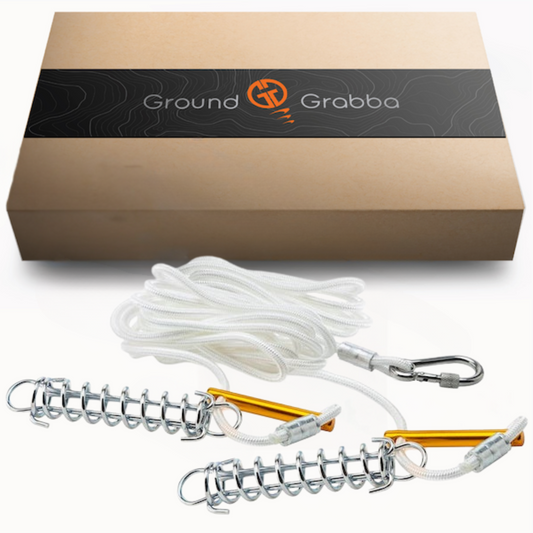 GroundGrabba Double Spring | Guy Rope | Tent | Tarp | Annexe | Anodised Tensioner | Easy Carabiner Connection