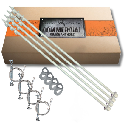900mm 4piece Commercial grade anchors with turnbuckle tie downs and hooks in packaging on a white background