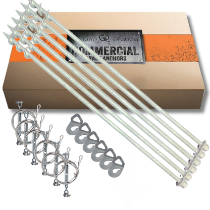 Set of metal anchors with packaging labeled 'Commercial Anchors' on a white background.