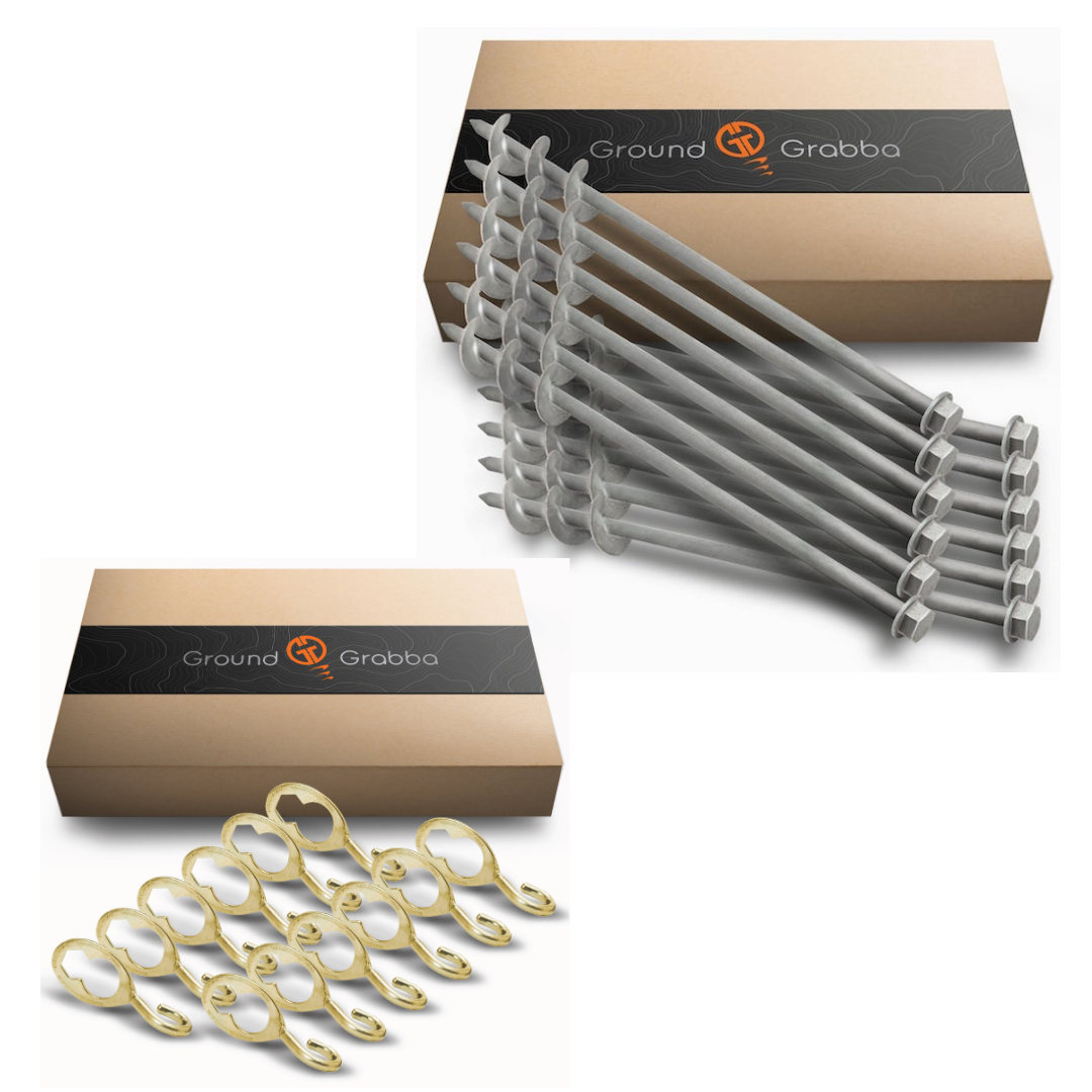 GroundGrabba Pro l | 465mm | Screw-In Tent Peg Ground Anchors | Unbreakable | 8 Piece Kit | 7X Grip | New 16mm Hex Series
