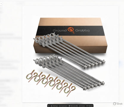 GroundGrabba Pro II | 615mm | Screw-In Tent Peg Ground Anchors | Unbreakable | 8 Piece Kit | 7X Grip | New 16mm Hex Series