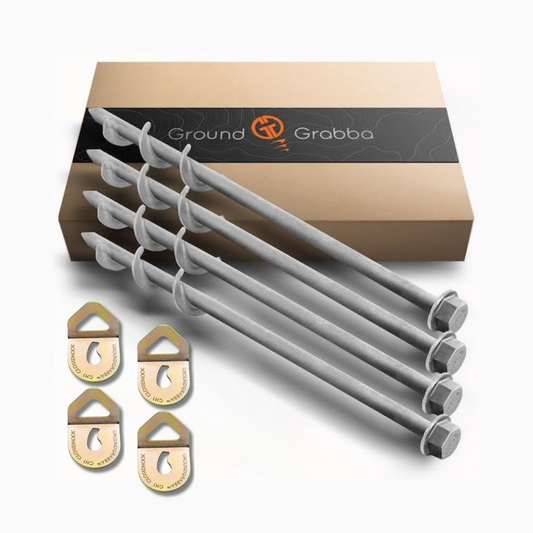 GroundGrabba Pro | Screw-In Tent Peg Ground Anchors | 315mm | Unbreakable | 8 or 24 Piece Kit | 3X Grip | New 16mm Hex Series