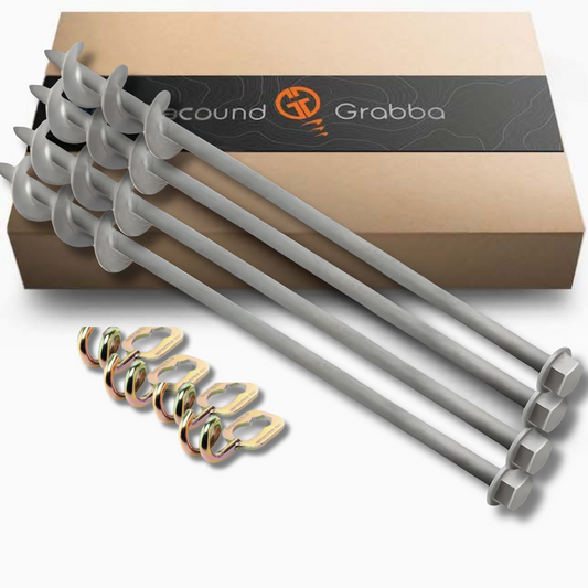 450mm Pro I | 8 Piece Kit | Original 19mm Series | Screw-In Tent Peg Ground Anchor | Unbreakable | 7x Grip | 4 Stakes + 4 Hooks | Outstanding Soft Sand Grip