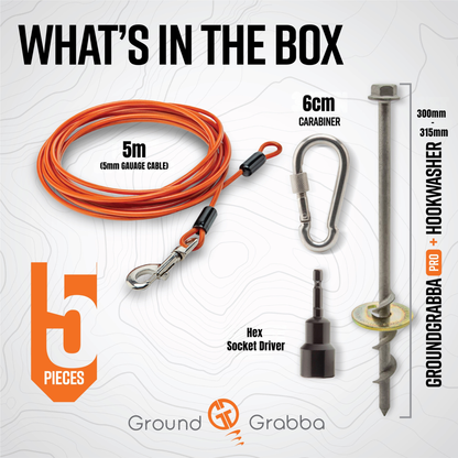 GroundGrabba Grounded Paws Tie Down Kit | Tethering System | Dogs | Cats | Goats | Yowi's | 5 or 10m