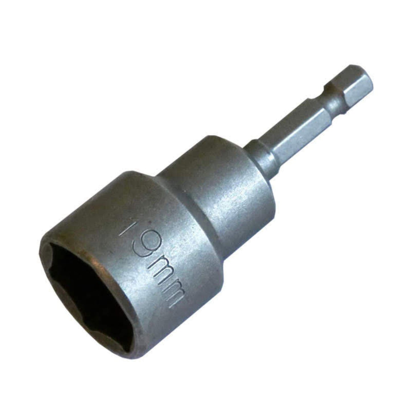 “GroundGrabba 19mm socket driver accessory for use with drills and impact wrenches to install screw-in ground anchors.”