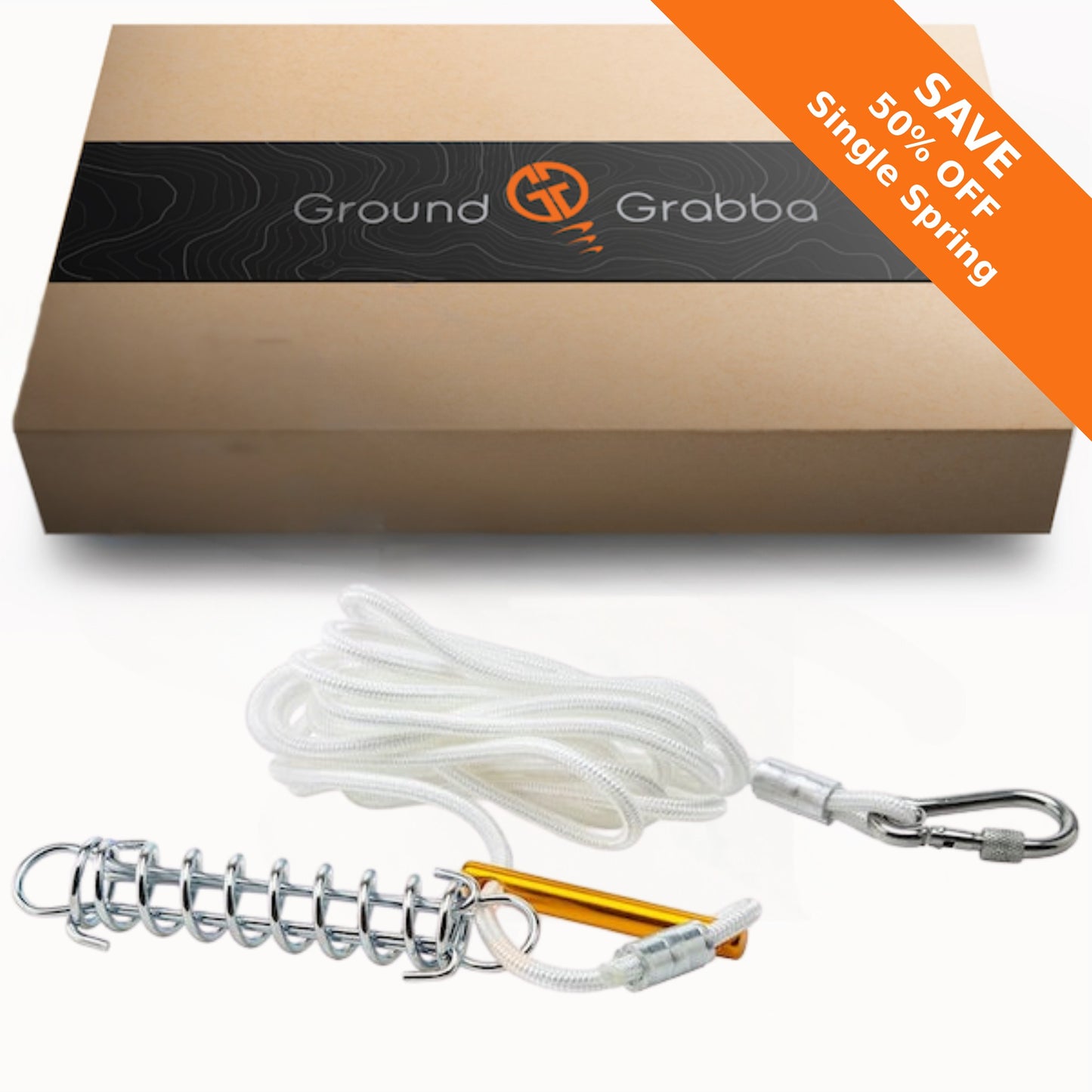 GroundGrabba Single Spring | Guy Rope | Tent | Tarp | Annexe | Anodised Tensioner | Easy Carabiner Connection
