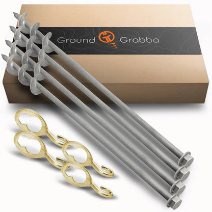 GroundGrabba Pro II | 615mm |Screw-In Tent Peg Ground Anchors | Unbreakable | 4, 8 or 24 Piece Kit | 7X Grip | New 16mm Hex Series