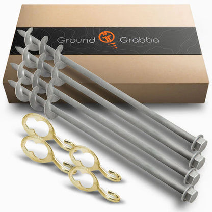 GroundGrabba Pro l | Screw-In Tent Peg Ground Anchors | 465mm | Unbreakable | 4, 8 or 24 Piece Kit | 7X Grip | New 16mm Hex Series