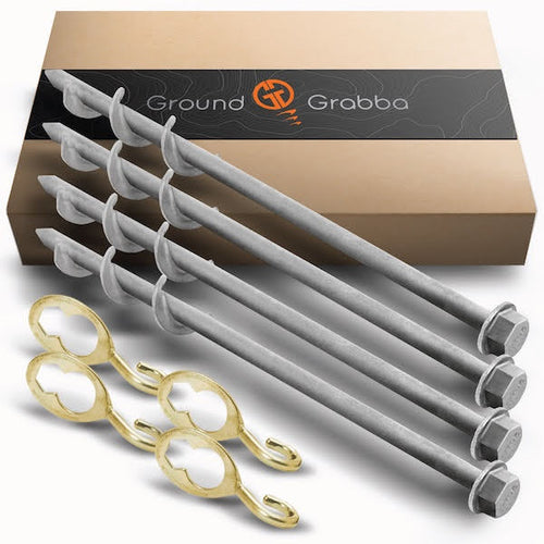 300mm  Pro | 8 Piece Kit | Original 19mm Series | Screw-In Tent Peg Ground Anchor | Unbreakable | 3X Grip | 4 Stakes + 4 Hooks